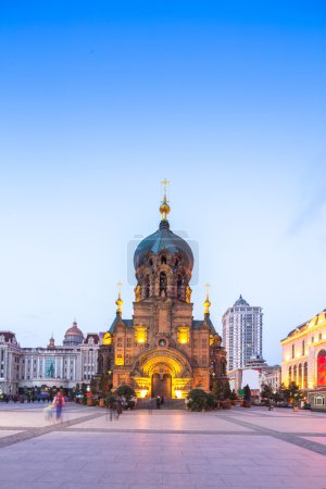 sophia cathedral in Harbin at twilight