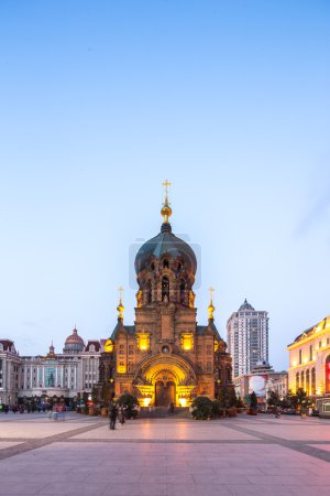 sophia cathedral in Harbin at twilight