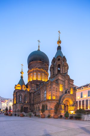 sophia cathedral in Harbin at twilight