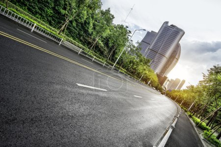 traffic on road in downtown of Chongqing at sunrise