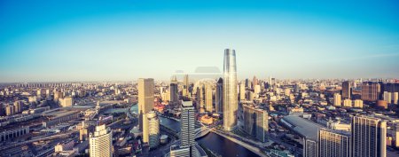 Panoramic skyline of Tianjin at sunrise