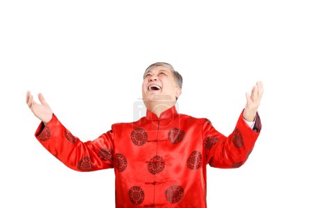 portrait of old man in mandarin with gesture