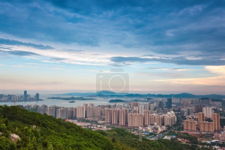 beautiful coastal city of xiamen at dusk