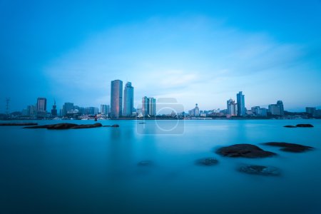 xiamen skyline at dusk