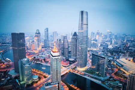 aerial view of tianjin in nightfall