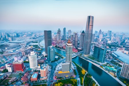 tianjin skyline at dusk