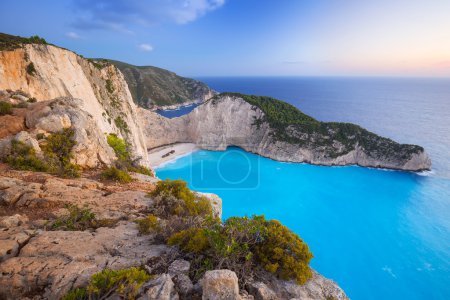 Shipwreck beach on Zakynthos Island at sunset