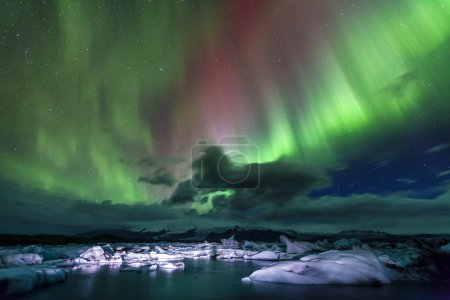 Northern lights over Jokulsarlon lagoon