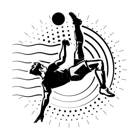 足球前锋。在雕刻风格的插图