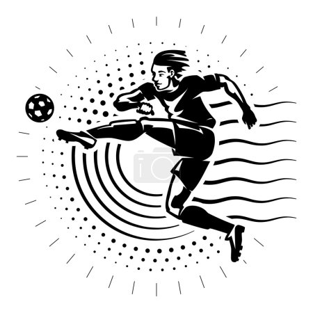 足球前锋。在雕刻风格的插图