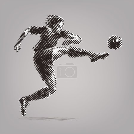 足球前锋。墨迹样式的绘图中的矢量插图