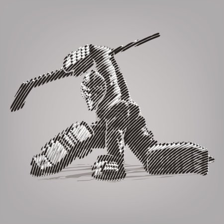 冰球守门员。墨迹样式的绘图中的矢量插图