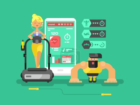 Ffitness 应用程序男人和女人平面设计