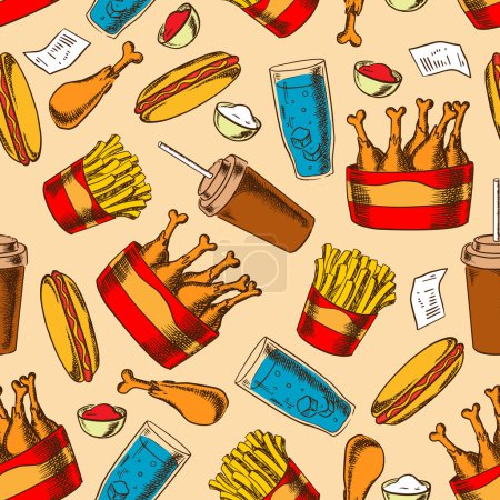 Retro seamless fast food chicken menu pattern