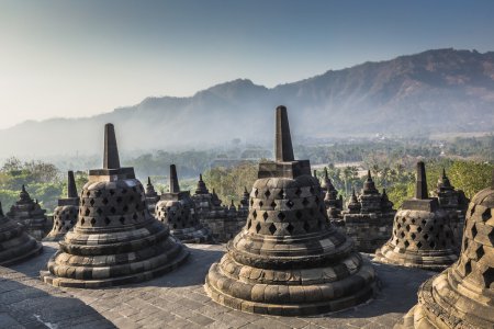 Buddist temple Borobudur on sunset background. Yogyakarta. Java,