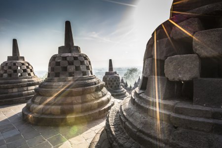 Buddist temple Borobudur on sunset background. Yogyakarta. Java,