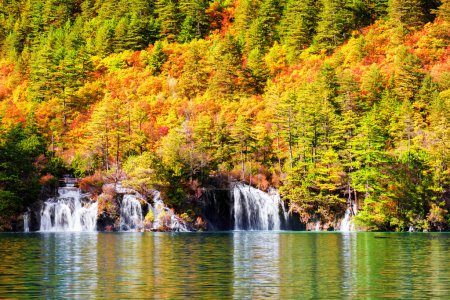 Amazing view of waterfalls and lake with crystal clear water