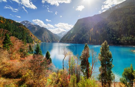 Beautiful view of the Long Lake with azure water among mountains