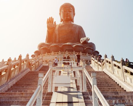 Tian Tan Buddha in sunligh in Hong Kong