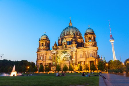 Berlin Cathedral church Berliner Dom and TV tower Fernsehturm