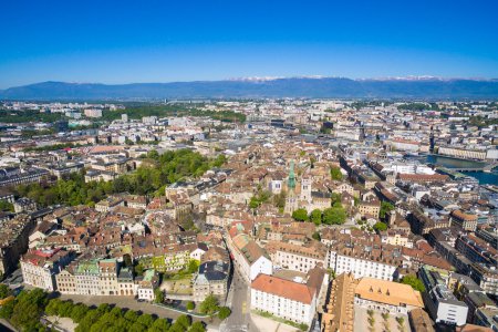 Aerial view of  Geneva city old town in Switzerland