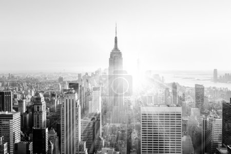 New York City Manhattan skyline in sunset.