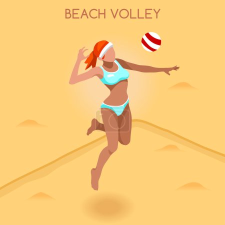 Beach Volley Player Summer Games Icon Set.3D Isometric Beach Volleyball.Sporting Championship International Beach Volley Competition.Sport Infographic Volley Vector Illustration
