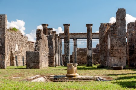 Remains of walls and columns at house of the faun in Pompeii Ita