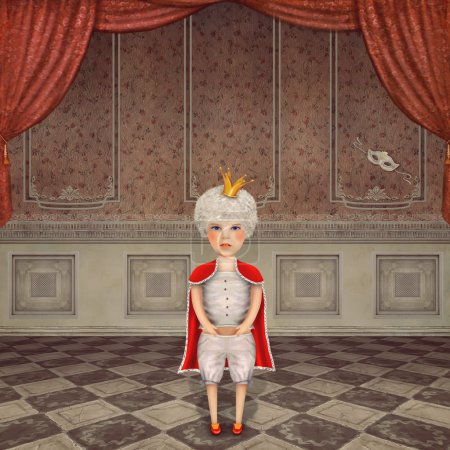 Illustration of a cute  king in  a vintage  room