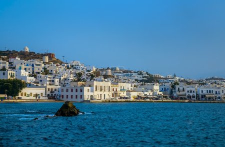 Greek island with colorful houses