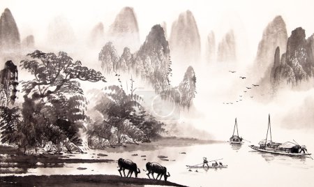 Chinese landscape watercolor painting