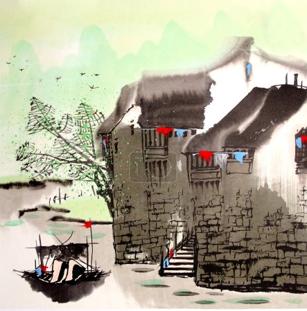 Chinese drawing water town