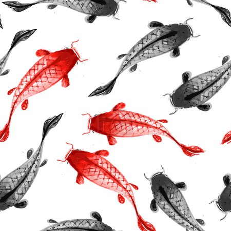 Background with red and black koi carps