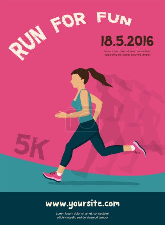 女人行驶，慢跑-彩色插图。五颜六色的海报设计