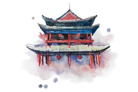 Watercolour painting of Xian fortifications.  