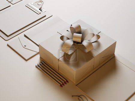 Closeup of modern business elements on the white background. 3d render