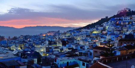 Morocco. Blue medina of Chefchaouen city at sunset