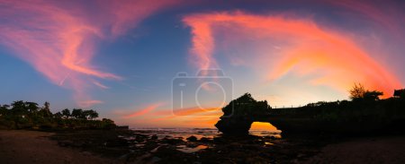 Panoramic of beautiful sky sunset at hindu temple Pura Tanah Lot