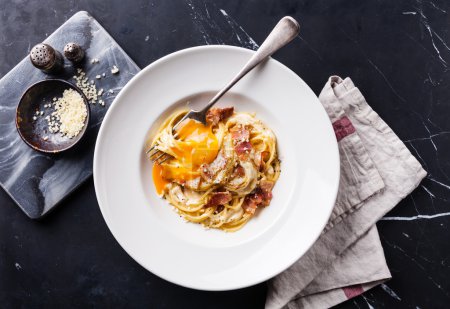 Pasta Carbonara with parmesan and yolk