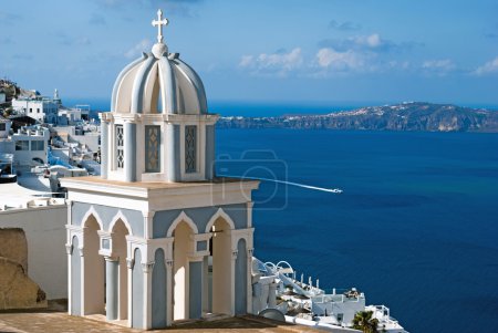 Belfry at blue sky on Santorini  island, Greece