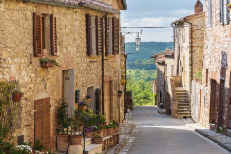 Summer streets in the medieval Tuscan town.