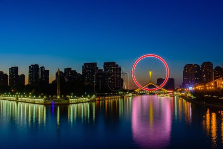 Night scene cityscape of Tianjin ferris wheel,Tianjin eyes with 