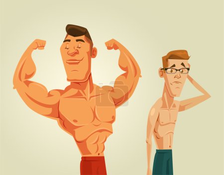 强和弱的男人。矢量平面卡通插画