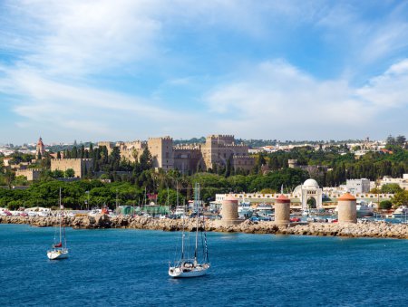 Famous Knight Castle and windmills in Rhodes