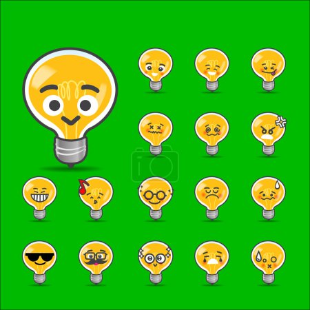 Collection of difference emoticon bulb lamp cartoon