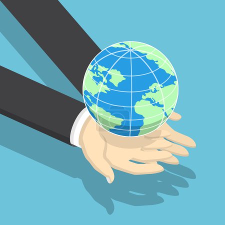 等距的商人，在他手上持有地球地球