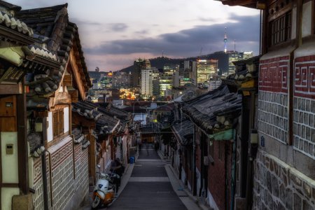 bukchon hanok village at sunset
