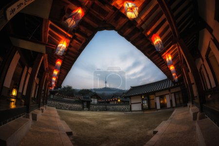 Namsangol hanok village with lanterns