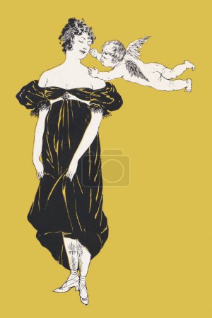 古色古香的女性，带有丘比特艺术图案，从爱德华 · 彭菲德的艺术作品中重新混入