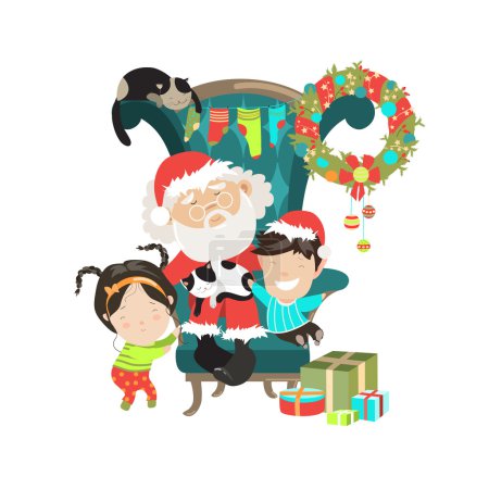 Santa Clause with happy kids 